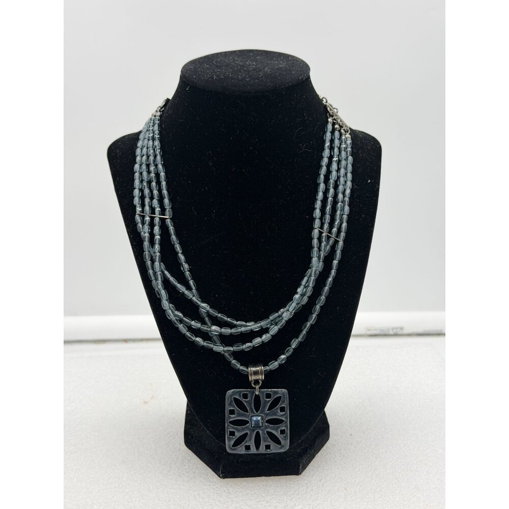NOS Babylone Paris Multi Strand Necklace Blue Enamel with Glass Stones Signed